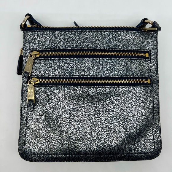 Cole Haan Handbags - COLE HAAN Village Sheila Blue Metallic Pebbled Leather Expandable Crossbody Bag